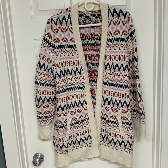 L.L. Bean Cream and Multicolor Patterned Cardigan - Picture 1 of 8